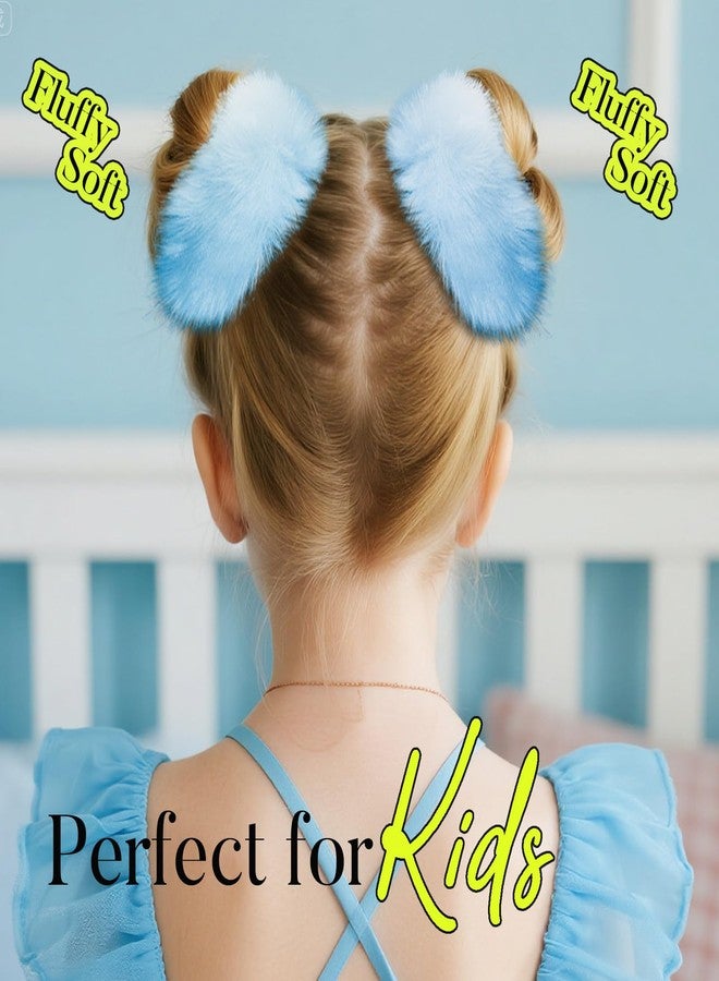 YGDZ 4PCS Blue Pom Pom Hair Ties, Furry Faux Rabbit Fur Light Blue Scrunchies, Hair Ties Ponytail Holders, Hair Accessories for Girls Women - Image 5